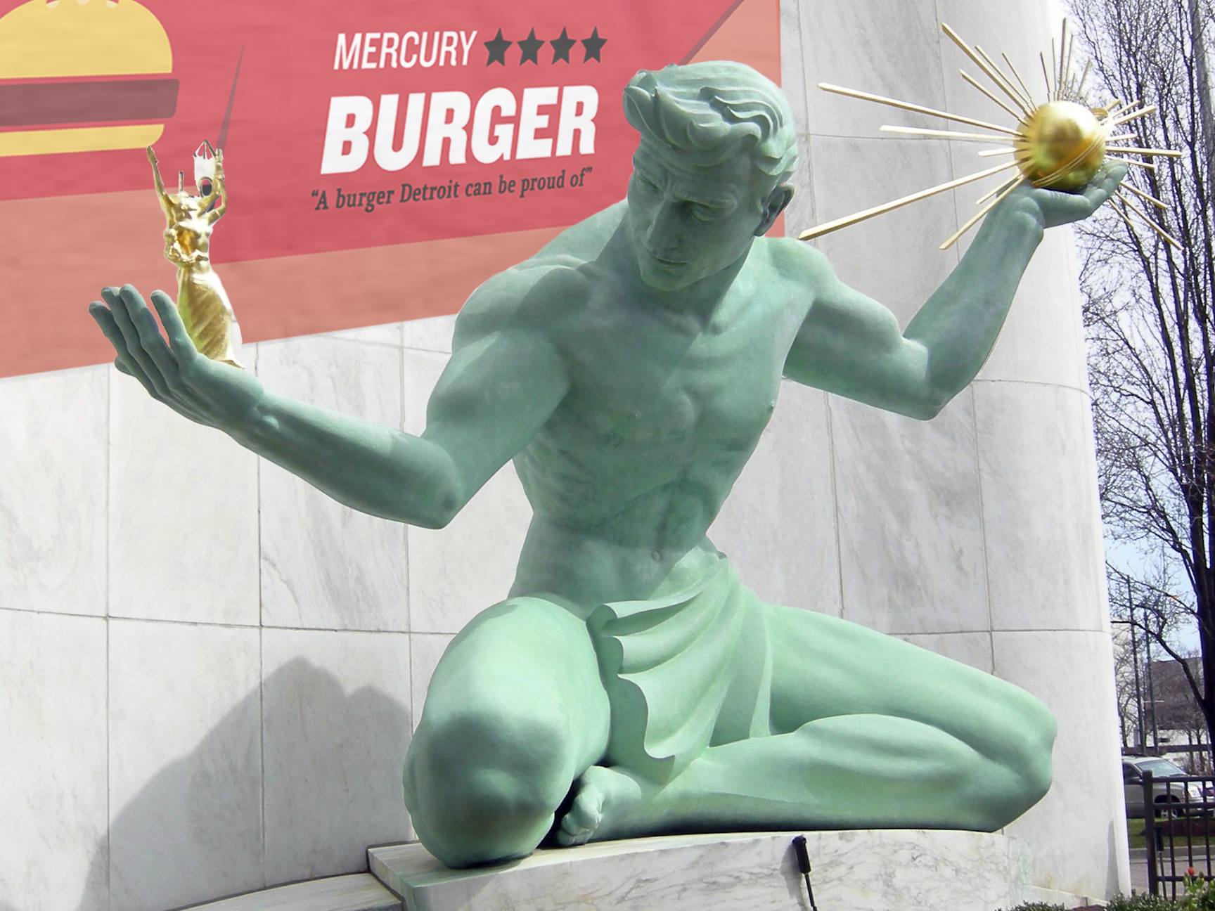 Spirit Of Detroit Statue - Mercury Burger Bar